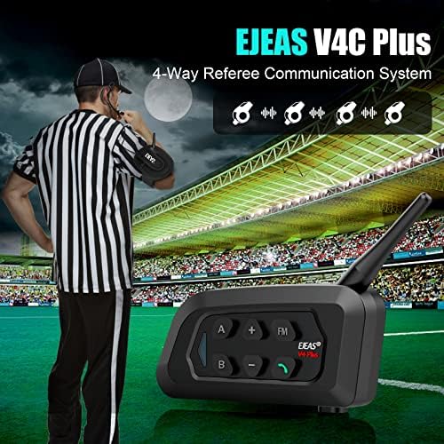 EJEAS V4C Plus Professional Cudeer Intercom, Bluetooth 5.1 Судија за комуникација со FM радио функција за фудбал и ракометни спортови,