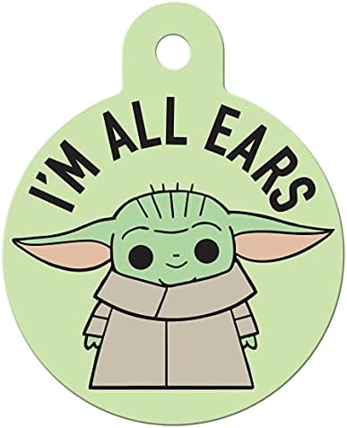 Gotags Star Wars Baby Yoda Dog Tags за домашни миленици, персонализирани врежани ознаки за лични карти за кучиња со до 4 реда на сопствен текст