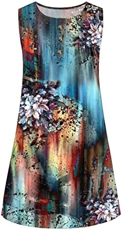 Дами бохо фустан боемско цветно копче за печатење надолу со резервоарот летен обичен плетенка проточна миди садница