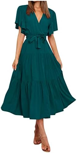 Fragarn женски летен случај на лето печатено половината со краток ракав долг фустан Бохо фустан