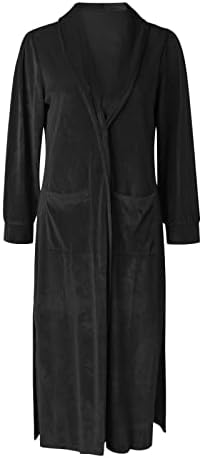 Женски зимски јакни жени моден обичен палто кадифето лабаво еластично палто со долги куќички за обичен палто кардиган џеб