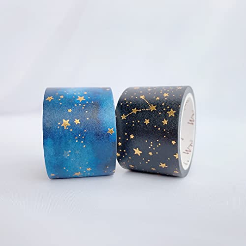 WT Starlight Washi Tape Set, 2 ролни, оригинални дизајни, декоративна лента за маскирање, занаетчиска лента за злато фолија, материјали
