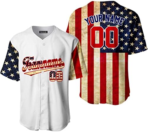 Портокалова лисица обичај бело ретро американско знаме Бејзбол маички маички, гроздобер бел бејзбол дрес, бело со дрес на знамето на САД