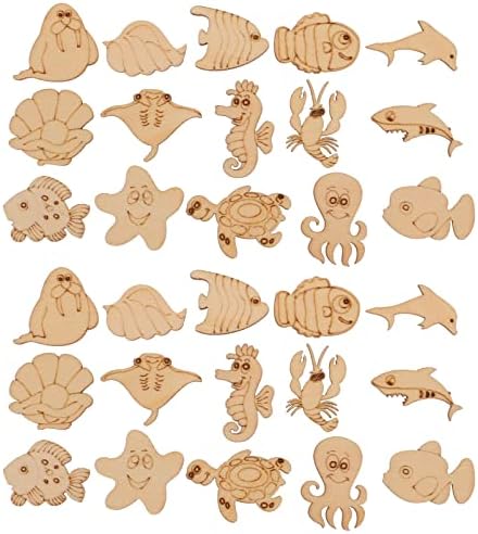 Abaodam 100 парчиња животни стил на боја на занаети дрво наутички празнини кит океан занаети дома дрвен живот риба играчки каки