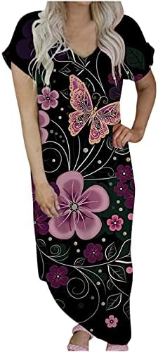 RBCULLF макси фустани за жени мода 3Д печатена летна забава фустан Бохо стил кратки ракави плажа лабава обична сандерс