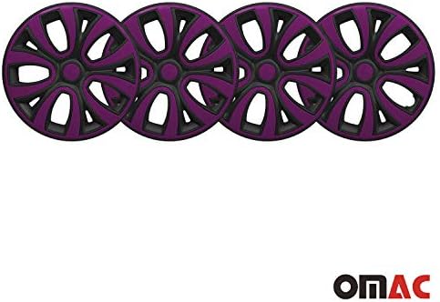 ОМАК тркала за покривање Хабкапс за 15 инчи, капачиња за центри во стилот на ОЕМ, сет од 4 парчиња, Мет Блек со Виолетова