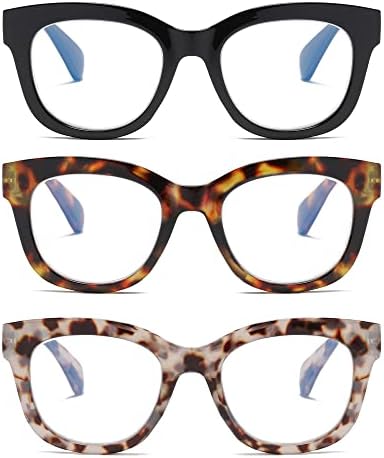 ZXYOO преголема очила за читање за жени, 3 пакувања со сина светлина блокирајќи ги читателите на шарки за пролетни шарки