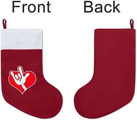 Американски знаковен јазик те сакам Божиќни порибни чорапи со кадифен камин што виси за Божиќно украси за дома