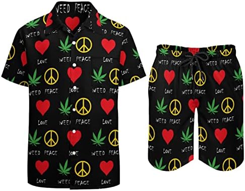Мир Loveубов плевел машки 2 парчиња облека од плажа на хавајски кошула со кратки ракави и костуми за шорцеви