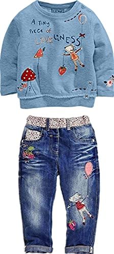 Lukycild Toddler Девојче облека 3t Девојче облека бебе девојче со долг ракав цветен врв+Jeanан панталони сет