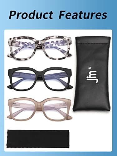 ЈМ 3 Пакет Преголеми Квадратни Очила За Читање, Сино Светло Блокирање На Компјутерски Читач за жени мажи, Пролетна Шарка