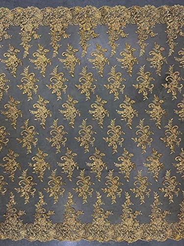 Тес Златен Полиестерски Цветен Вез со Светки На Мрежеста Чипка ткаенина покрај Дворот-10216