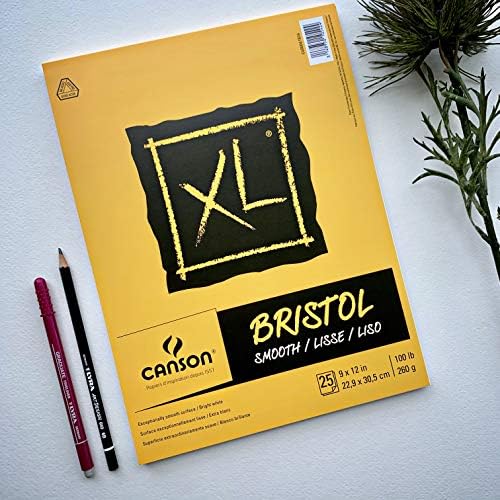 Canson XL серија Бристол хартија, мазна, подлога за преклопување, 9x12 инчи, 25 листови - уметнички труд за возрасни и студенти