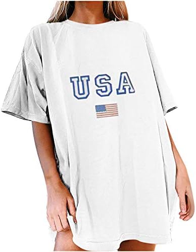 Американски знаме графички маички за жени Денот на независноста на врвот на преголема лабава блуза О вратот маичка