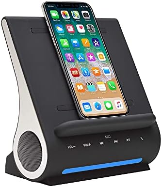 Azpen Dockall D100 - Безжичен полнач за Qi, Bluetooth Premium звучници, докинг станица со вграден повик за микрофон, 3 во 1 станица за iPhone