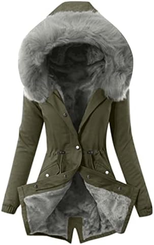 Зимски палта за жени 2022 плус големина зимски палто јака со јака со долг ракав гроздобер задебелен палто јакна топла качулка