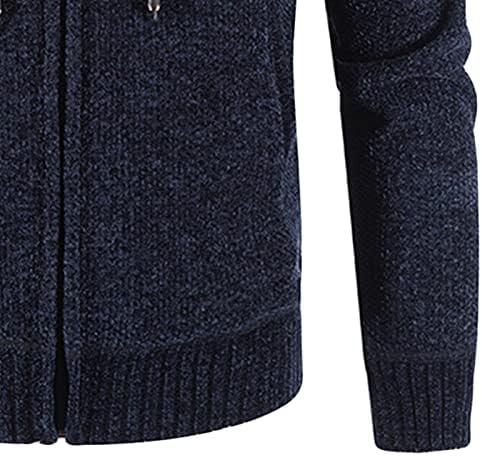 Машки целосен поштенски плетен кардиган џемпер во боја на џемпер во боја на руно, дуксер Зимски топли дуксери со долг ракав