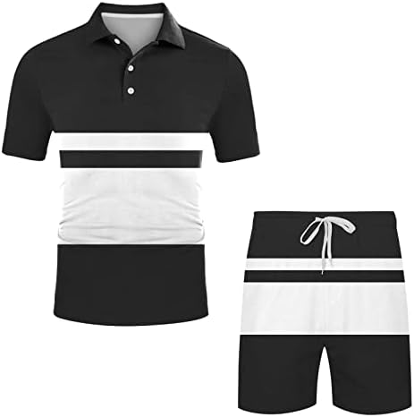 Машка маица со кратки ракави за машка мода и шорцеви поставени летни 2 парчиња облеки за панталони поставени мажи
