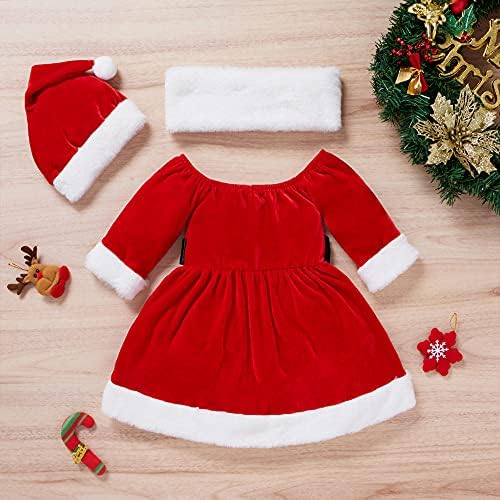 Божиќно новороденче зимска облека со едно рамо фустан со топла снод Божиќна капа 3 парчиња сет