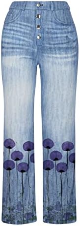 Женски цветни права нога фармерки панталони Еластични високи половини лабави панталони од текса