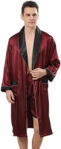 Луксузна машка машка облека од кимоно со шорцеви свилени сатен бањарки лесни сет за спиење со долги ракави