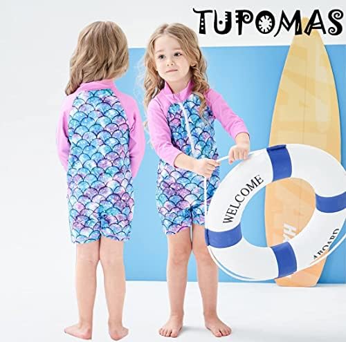 Tupomas Toddler Baby Girls Swimsuit UPF 50+ осип на осип за сончање на сијалички со долги ракави едно парче костум за пливање
