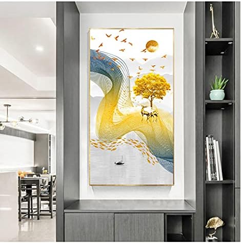 Dfgrhg модерна апстрактна линија уметност златно дрво и птици пејзаж платно сликарство wallидни уметности слики дневна соба дома декор -50x100cm