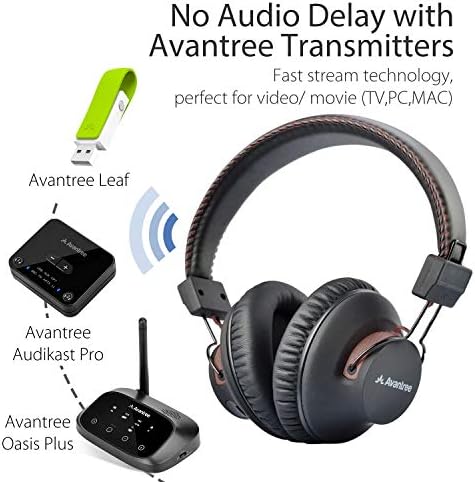 Avantree AS9S 40 ч. Безжичен жичен Bluetooth над слушалките за уво со MIC за компјутерска телевизија гледање, дополнително