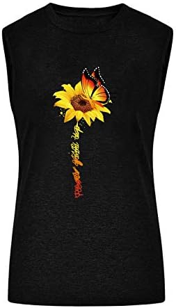 Womenените сончоглед Графички резервоар за пеперутка врвови кошули лето плус големина без ракави смешни печатени обични врвови блузи