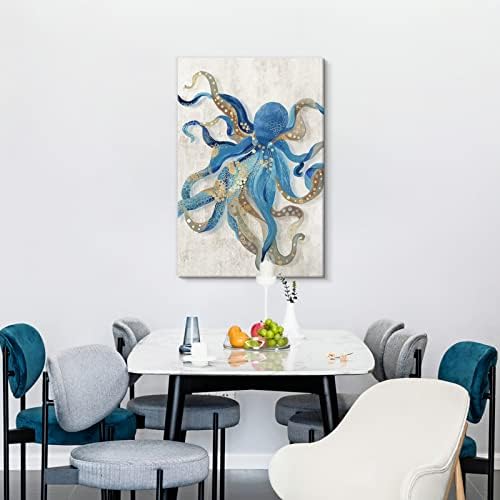 Октопод декор wallидна уметност за спална соба океански живот тема сликарство врамена печатена сина и златно море животно слика
