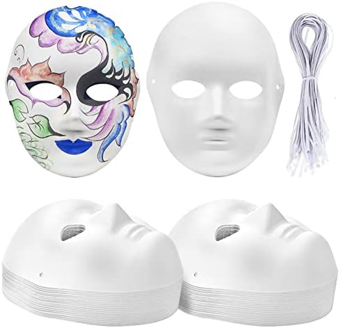 Nicunom 20 пакувања DIY целосни маски за лице, насликани бели обични маски, маски за хартија за маски за косплеј Ноќта на вештерките Марди Грас