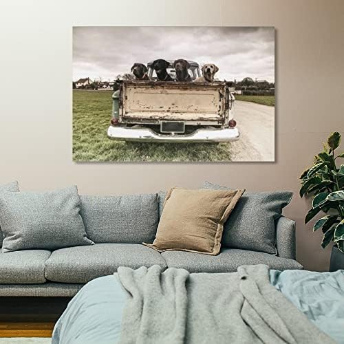 Рустикална ретро wallидна слика лабрадори во гроздобер постери за камиони за фарма куќа декор платно печатење на wallидни уметности