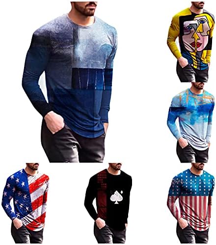 Xxbr долги ракави 3Д маици за мажи, улица смешна графичка гроздобер лабава фит екипаж вратот на вратот на врвовите на атлетска