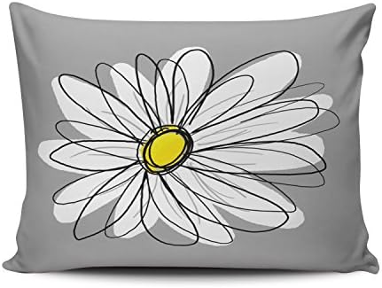 Солење романтична фенси сива и бела трендовски маргаритка со сива и жолта едната страна декоративна перница, кралица, патент, фрлена перница,