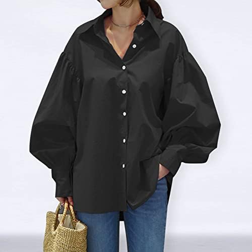 Црни маички за тинејџерски девојки Фенер со долг ракав со висок врат Спандекс салон кардиган основен блуза со женски копче 2023 AB XXL
