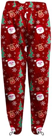 Божиќни џемпери жени, високи тренинзи со високи половини Активни џогери хареми панталони случајно грдо смешно печатење во салон