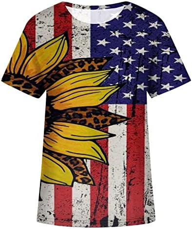 Врвот за дами екипаж на кратки ракави на САД, Денот на независноста на Денот на сончоглед, цветни графички блузи, маици тинејџерки 2023