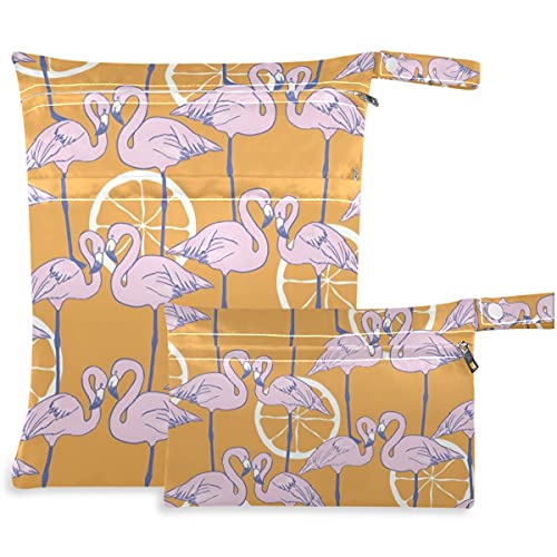 висесани Фламинго Парче Лимон 2 парчиња Влажна Торба со Џебови Со Патент За Перење Пространа Торба За Пелени За Еднократна Употреба За