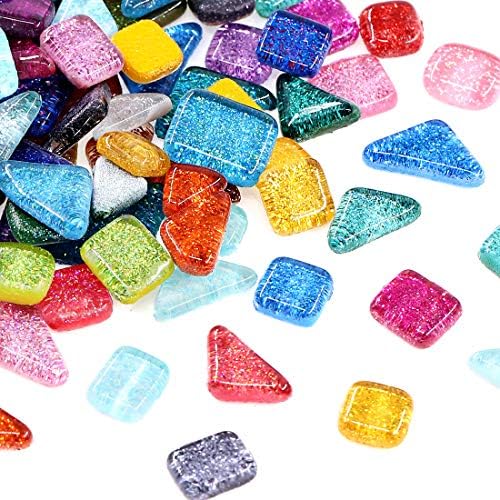 SWEPET 1 фунта мешани бои сјајни кристални серии мозаични плочки за асортиман, плоштад и триаголник оригинални мозаични плочки