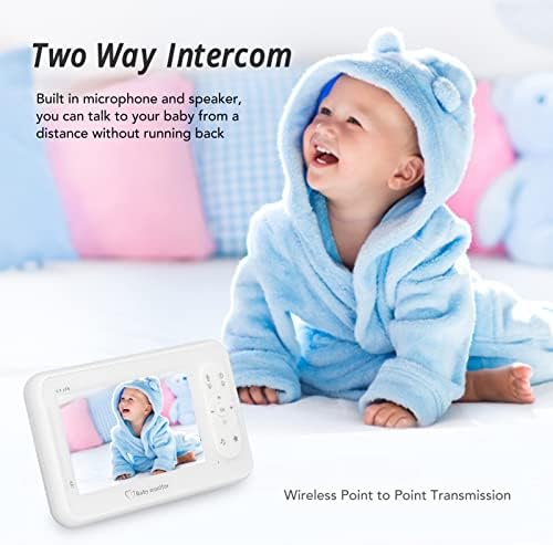 Бебе монитор, 4,3in безжичен монитор за бебиња, 2 -пат интерком за безбедност на бебето, паметен монитор за деца со ноќно гледање, приспивања