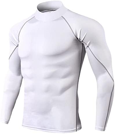 Машка кошула за атлетска компресија - салата за долги ракави со вратот на врвот на тренингот што работи Брзо сув основен слој