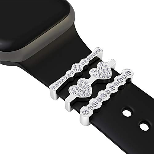 Callancity 3PCS/Постави метални декоративни прстени шарми Rhinestone Sparkly Diamond Silicone Strap Ornament компатибилен за Band Smart