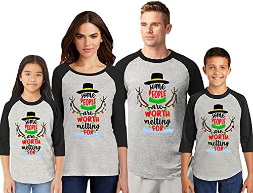 Среќна елка Дедо Мраз Верувај веруваат дека графички принтрирање Семејно Божиќ раглан кошула со ракав Хедер сива/црна