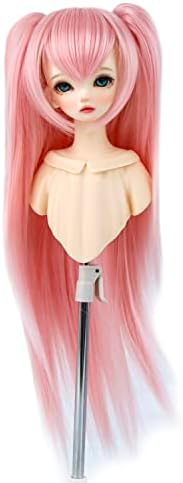 Muziwig 1/4 BJD SD Doll Pig for Women Girls, мат розова долга коса со пигтили перика за 1/4 BJD кукла што прави коса отпорна