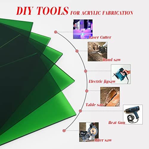 5 пакувања со акрилен лист зелена транспарентна боја на проucирни листови лесни за сечење за DIY уметнички проекти, занаетчиство,