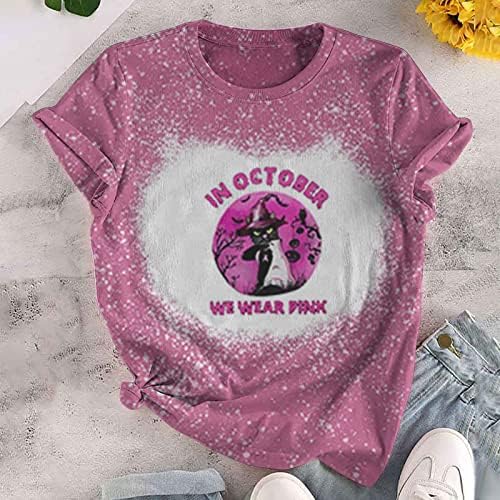 Нархбрг во октомври носиме розови кошули жени Ноќта на вештерките изветвени маички слатки графички маички кратки ракави паднати блузи