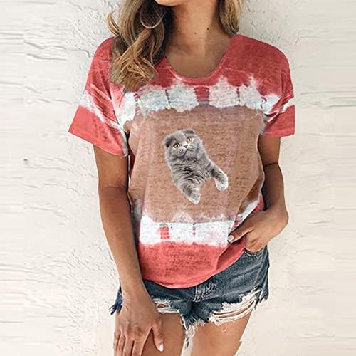 Women'sенски блок во боја на врвови лето плус големина Туника Туника слатка графичка маица лабава обична облека со трендовски блузи на вратот