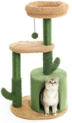 Катрејер Мачка Дрво Кити Кула Со Сисал Гребење Пост, Висат Топката За Мали Мачки