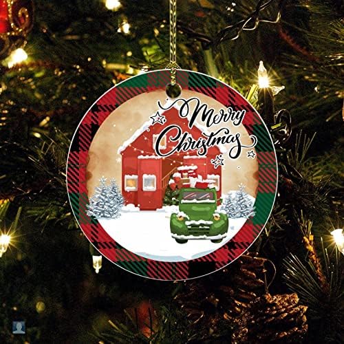 Merrychristmas елка орнамент2022 Божиќно камион дрво снежници снегулки од снегулки биволи карирани двострани печатени порцелански порцелански