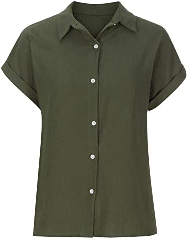 Врвна кошула за девојки лето есен кратки ракави длабоко V вратот од вратот Постелнината памук копче надолу на обичен врв NF NF